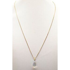 Vintage Gold-Tone Chain Necklace With Faceted Crystal Teardrop Pendant 21"